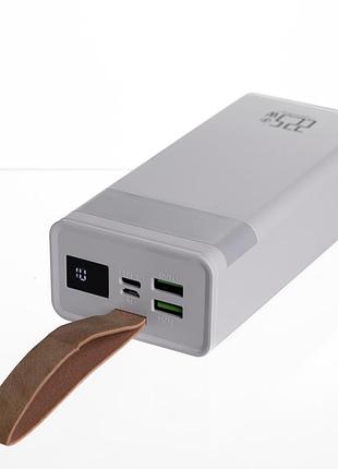 Повербанк levino 30000 mah с быстрой зарядкой и фонариком usb-c/usb-a/microusb powerbank зарядка для гаджетов белый