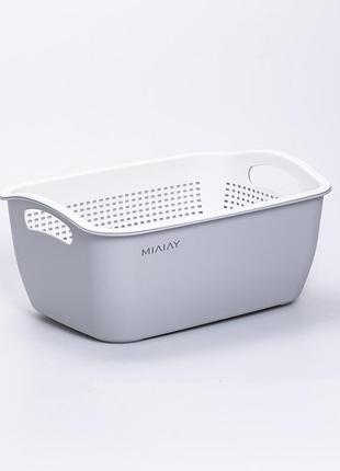Корзина-друшлак miaiay 2 в 1 для мытья овощей фруктов и зелени пластиковый 29.5×21×11см серый