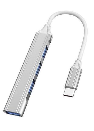 Usb type-c хаб розгалужувач для ноутбука на 4 порти combi usb gray