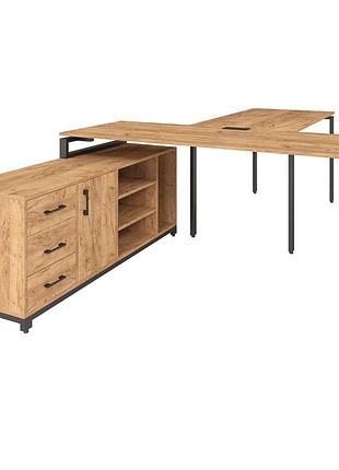 Офисный стол руководителя loft details fpb180 черный каркас 200см * 70см, дуб крафт золотой, 36