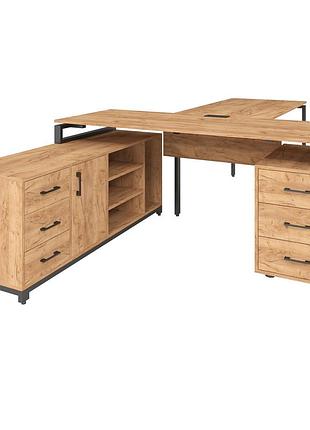 Офисный стол руководителя loft details flb180 с царгой черный каркас 200см * 70см, дуб крафт золотой, 18
