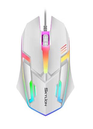 Проводная мышь skylion f1 светящаяся игровая usb-проводная белая