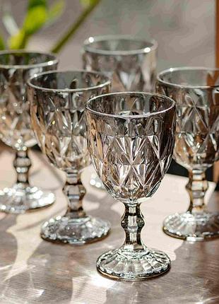 Набор бокалов столовых fractal 6 штук по 300 мл для напитков коктейлей дымчатый графит