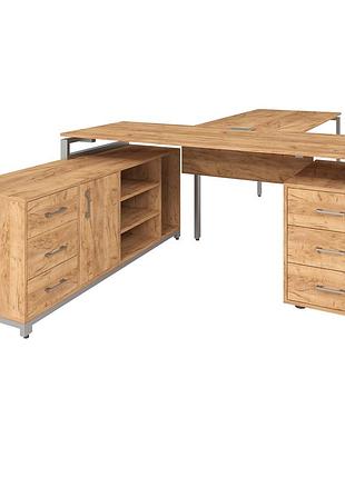 Офисный стол руководителя loft details flb180 с царгой серый каркас 180см * 70см, дуб крафт золотой, 36