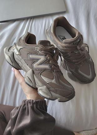 Крутезні жіночі та чоловічі кросівки new balance 9060 brown leather коричневі
