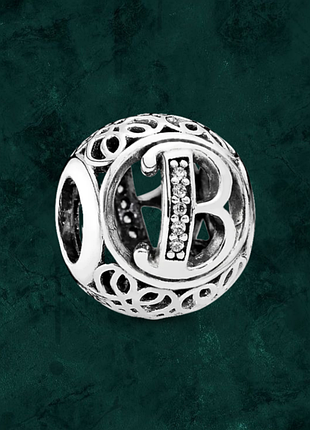 Посріблена намистина шарм "літера  в " pandora (пандора) 791846cz