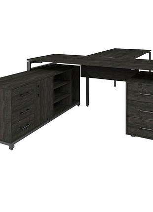 Офисный стол руководителя loft details flb180 с царгой черный каркас 180см * 70см, морское дерево, 18