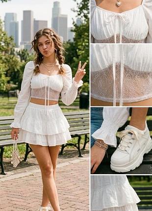 Білий кроп топ з мереживом soft girl coquette romantic