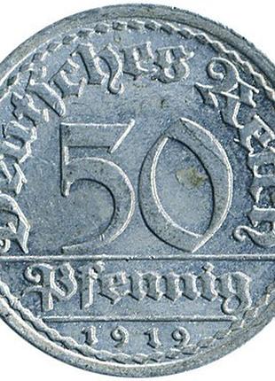 Германия веймарская республика 50 пфеннигов 1919 год метка монетного двора "a" - берлин монеты мира