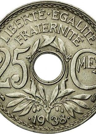 Франция 25 сантимов 1938 год. монеты мира