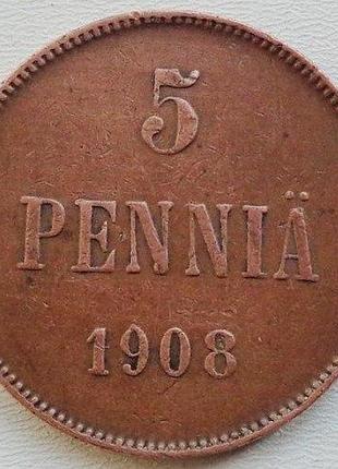 Финляндия 5 пенни 1908 год. монеты мира