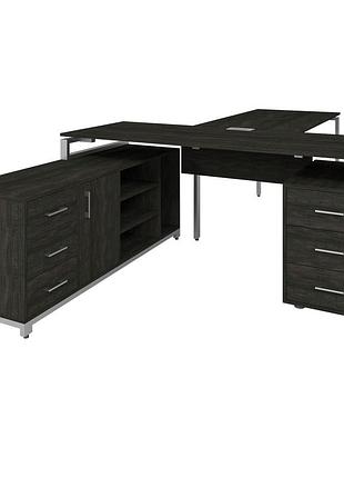 Офісний стіл керівника loft details flb180 з царгою сірий каркас 180см * 70см, морське дерево, 18мм
