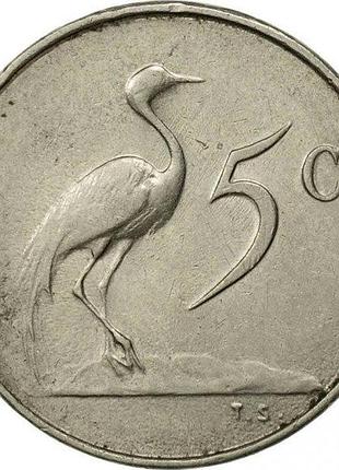 Південно-африканська республіка напис англійською - "south africa" 5 центів 1965 рік монети світу