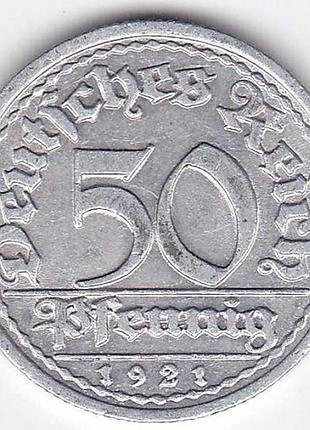 Германия веймарская республика 50 пфеннигов 1921 год метка монетного двора "g" - карлсруе монеты мира