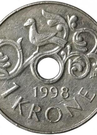 Норвегия 1 крона 1998 год. монеты мира