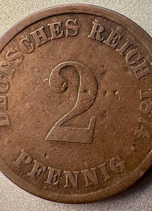 Германия 2 пфеннига 1874 год. монеты мира
