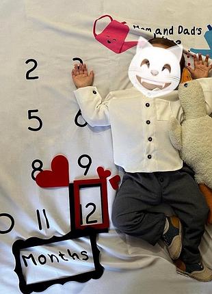 Святковий костюм (сорочка та штани) дитячий, білий + сірий, мікровельвет, розмір 80, freelion