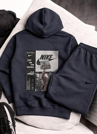 Сірий графіт чоловічий спортивний костюм з великим принтом на спині nike