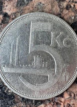 Серебряная монета 5 крон чехословакия 1928 масса: 7 грамм серебро: 500 проба