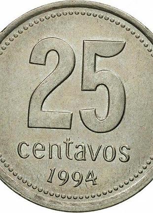 Аргентина 25 сентаво 1994 год. монеты мира
