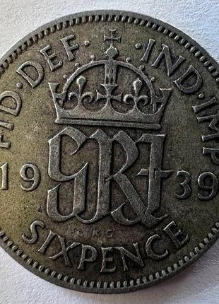 Великобритания 1937 год 6 пенсов 2,83 грамм серебро 500 монеты мира дешевле лома