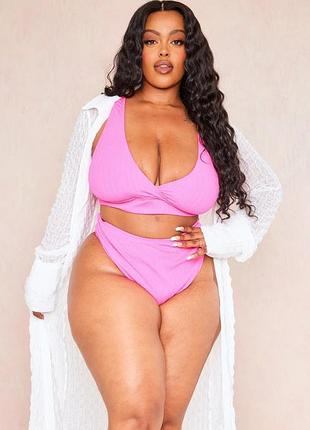 Новый раздельный купальник prettylittlething розового цвета большого размера