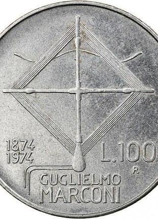 Италия 100-я годовщина - рождение гульельмо маркони 100 лир 1974 год. монеты мира