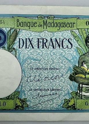 Банкнота мадагаскар 10 франків 1964 рік unc африка