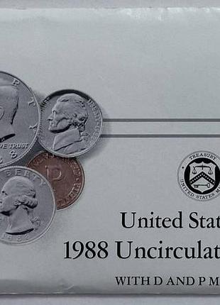 Сша два годовых набора 1988 года буквы (d) и (p) в официальном конверте монеты мира unc