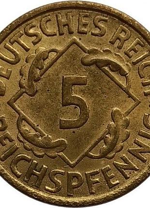 Німеччина 5 рейхспфенігів 1930 рік монети світу