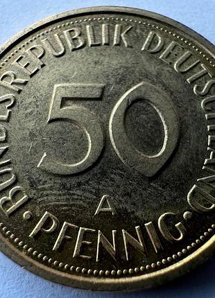 Германия позолота метка монетного двора "а" 50 пфеннигов 1990 год монеты мира