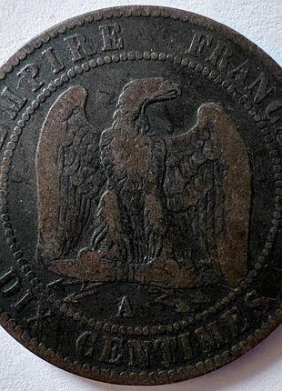 Франция 10 сантимов 1855 год. монеты мира