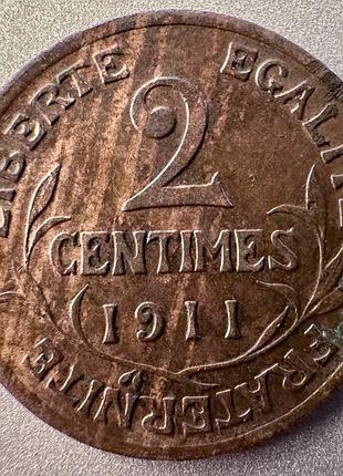 Франція 2 сантима 1911 рік монети світу