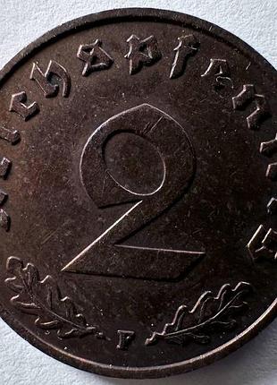 Германия - третий рейх 2 рейхспфенига метка монетного двора "f" - штутгарт 1939 монеты мира
