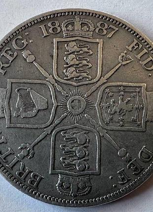 Срібна монета 4 шилінги (2 флорина) велика британія 1887 рік маса: 22,63 грам срібло: 925 проба (айка)