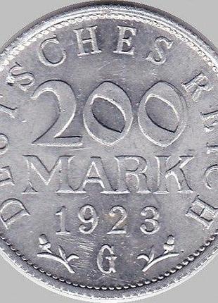 Германия метка монетного двора "g" - карлсруэ 200 марок 1923 монеты мира