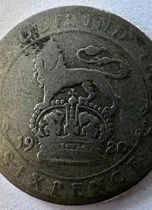 Великобритания 1920 год 6 пенсов 2,83 грамм серебро 925 монеты мира дешевле лома