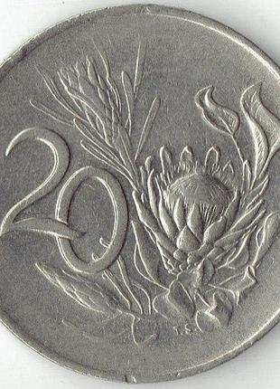 Пар напис африкаанс - "suid-afrika" 20 центів 1966 рік монети світу