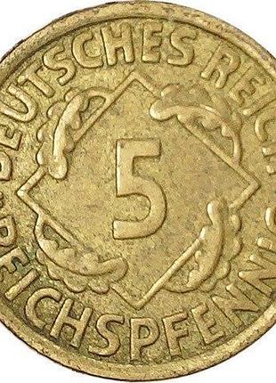 Німеччина мітка монетного двору "g" - карлсруе 5 рейхспфенігів 1936 рік монети світу