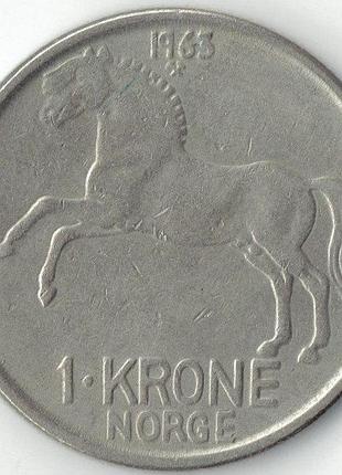 Норвегія 1 крона 1963 рік монети світу
