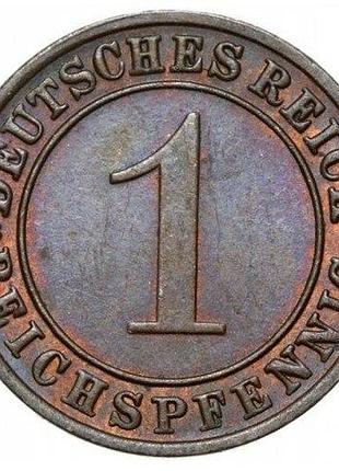 Германия метка монетного двора "е" - мульденхюттен 1 рейхспфениг 1935 монеты мира