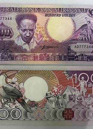 100 гульденов банкнота суринам южная америка unc