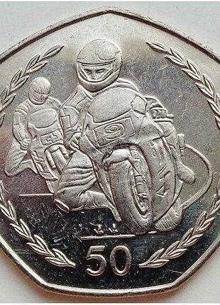 Острів мен мотогонки "tourist trophy" 50 пенсів 1997 рік монети світу
