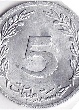 Тунис 5 миллимов 1960 год. монеты мира