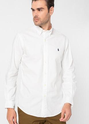 Белая хлопковая рубашка polo ralph lauren | custom fit | размер l