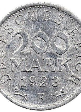 Німеччина мітка монетного двору "f" - штутгарт 200 марок 1923 рік монети світу