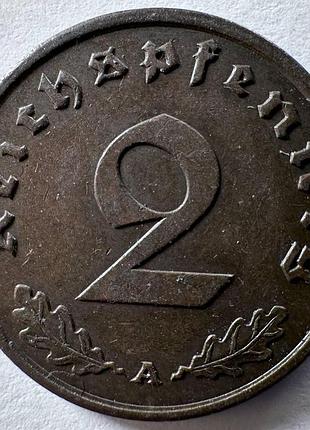 Німеччина - третій рейх 2 рейхспфеніга мітка монетного двору "а" - берлін 1940 рік монети світу
