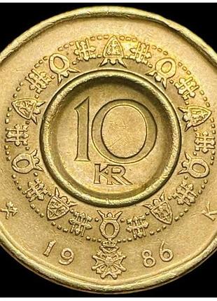 Норвегія 10 крон 1986 рік монети світу