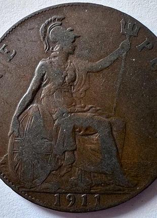 Великобритания 1 пенни 1911 год. монеты мира