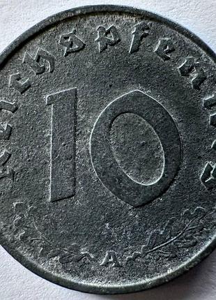 Німеччина - третій рейх 10 рейхспфенігів мітка монетного двору "а" - берлін 1942 рік монети світу